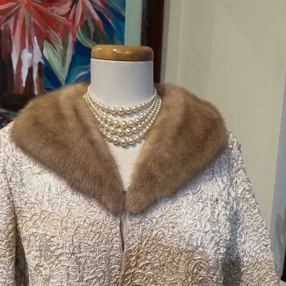 Ribbon Knit Jacket with Mink Collar by Projansky c1960s Gorgeous! Fits Sz M-L - Picture 3 of 16